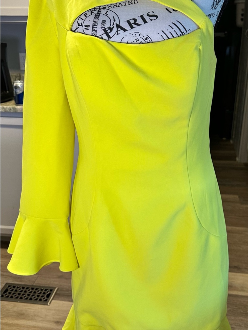 Jovani Neon Yellow Long Sleeve Dress with Flared Cuffs